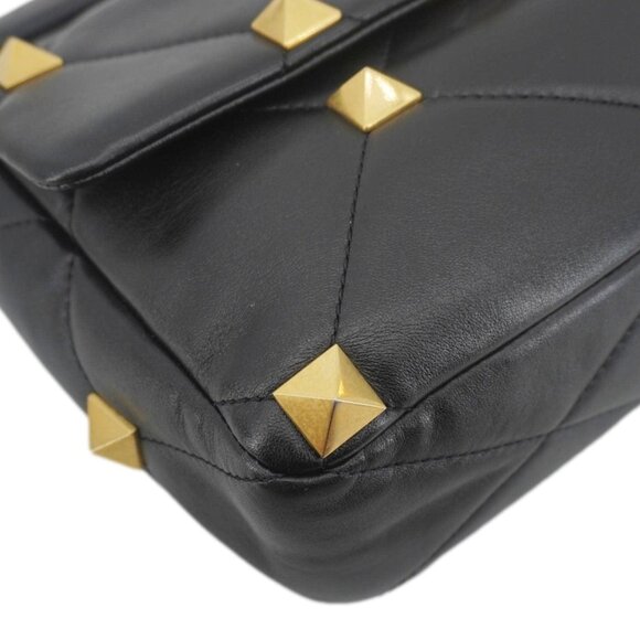 Valentino  Garavani Roman Stud Medium Leather Crossbody Bag Black - Picture 8 of 13